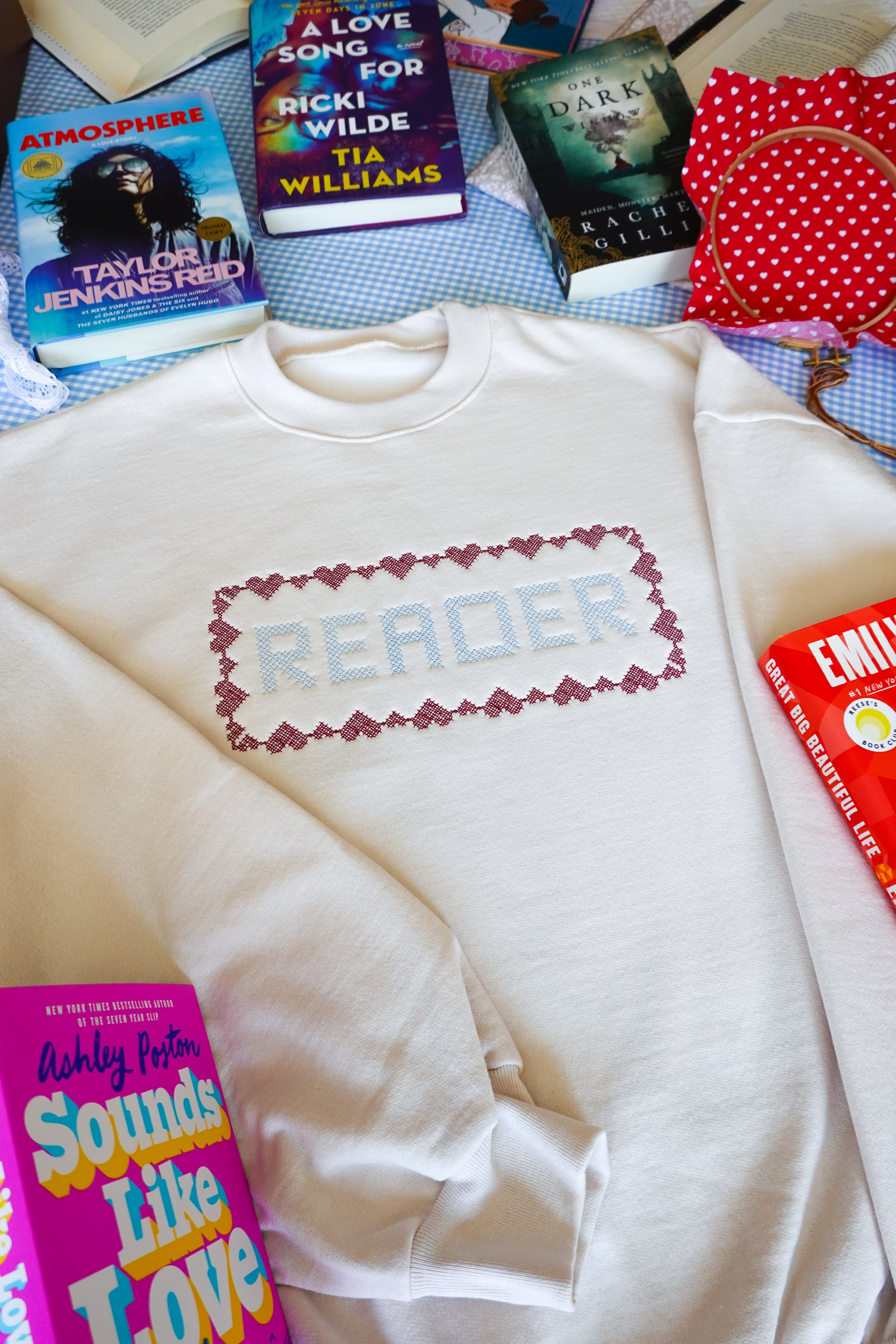 Reader Cross-Stitch Embroidered Crewneck