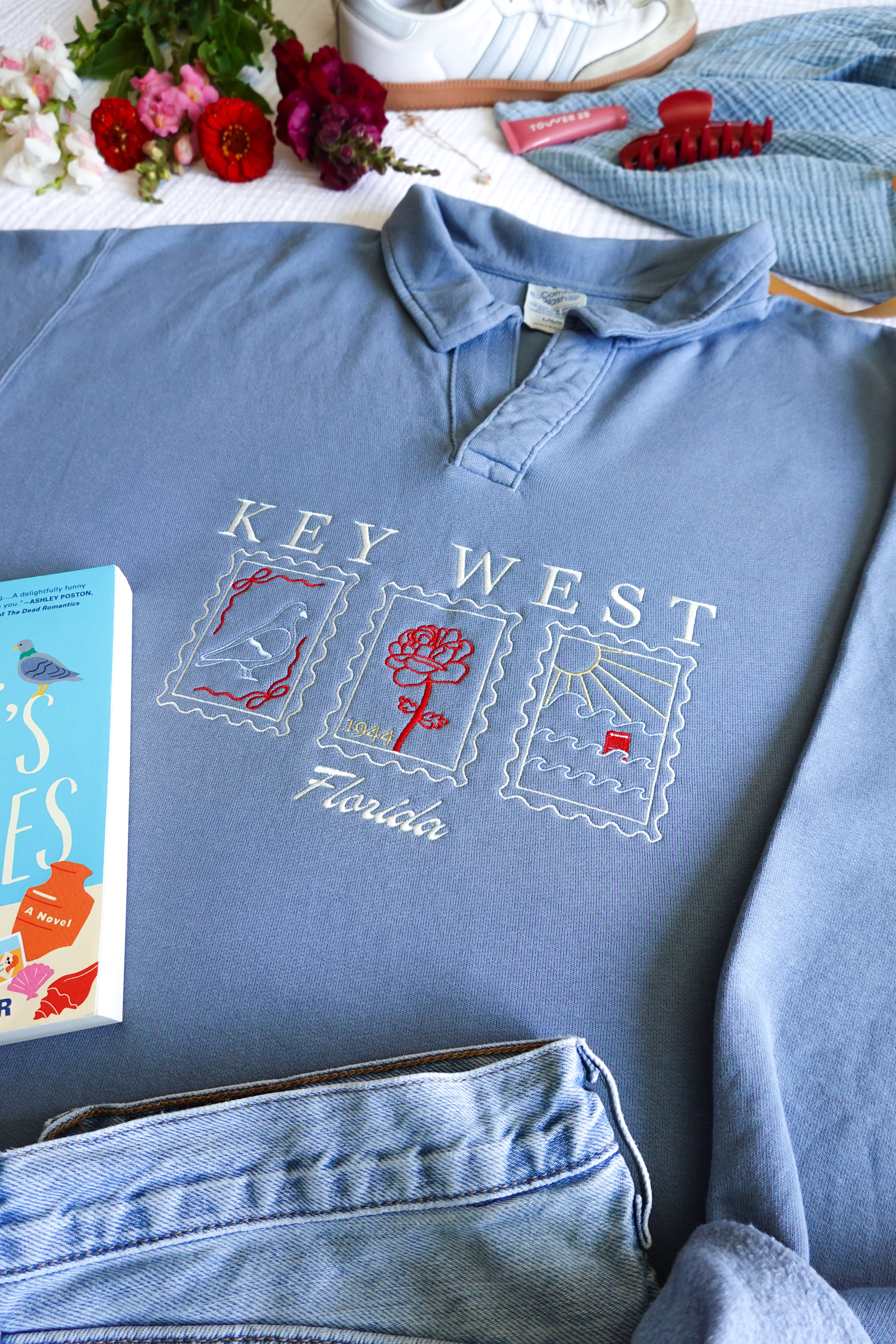 Key West Embroidered Collared Sweatshirt (Mrs. Nash's Ashes)