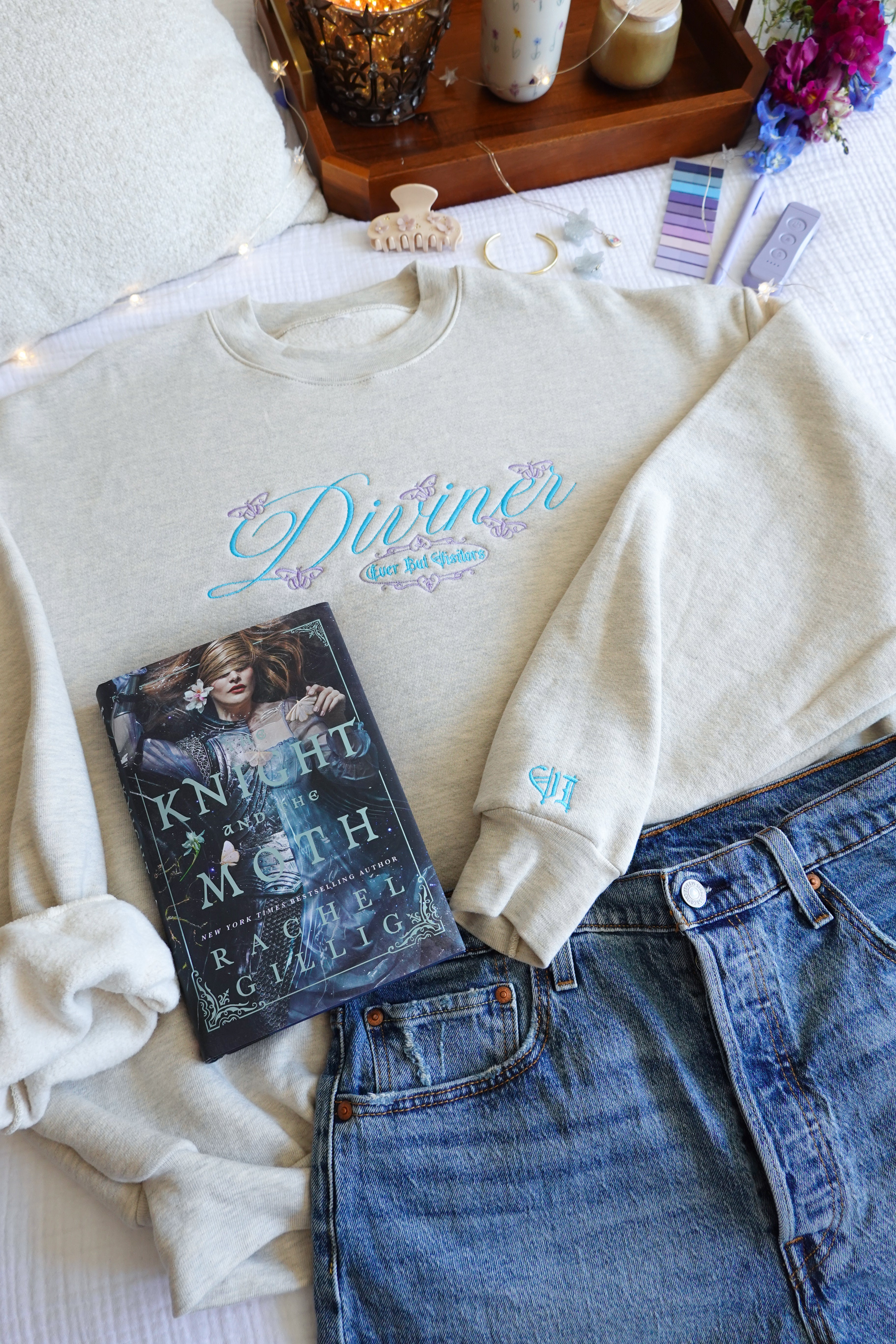 Diviner Embroidered Crewneck (Knight and the Moth)