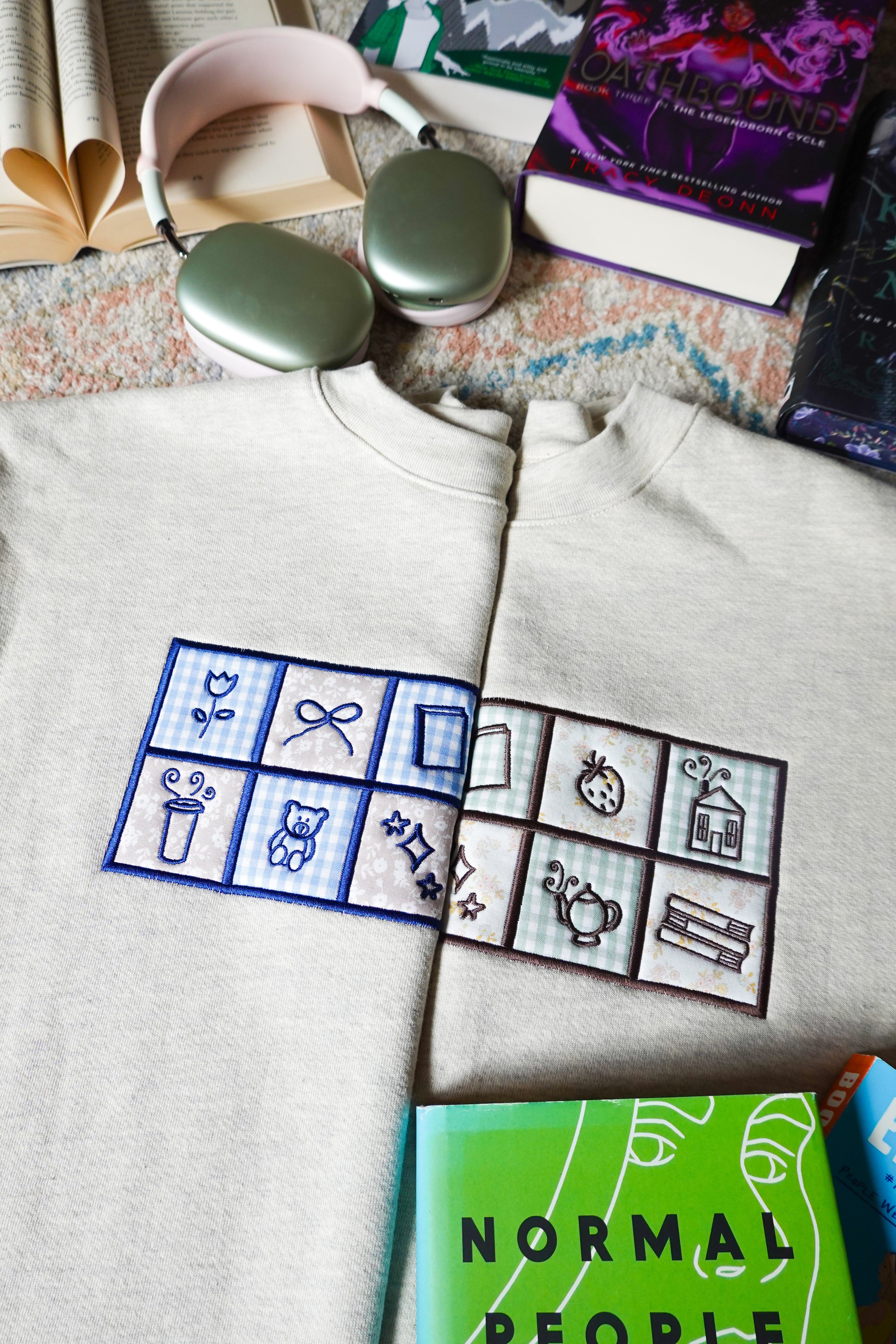 Applique Checkerboard Embroidered Crewneck