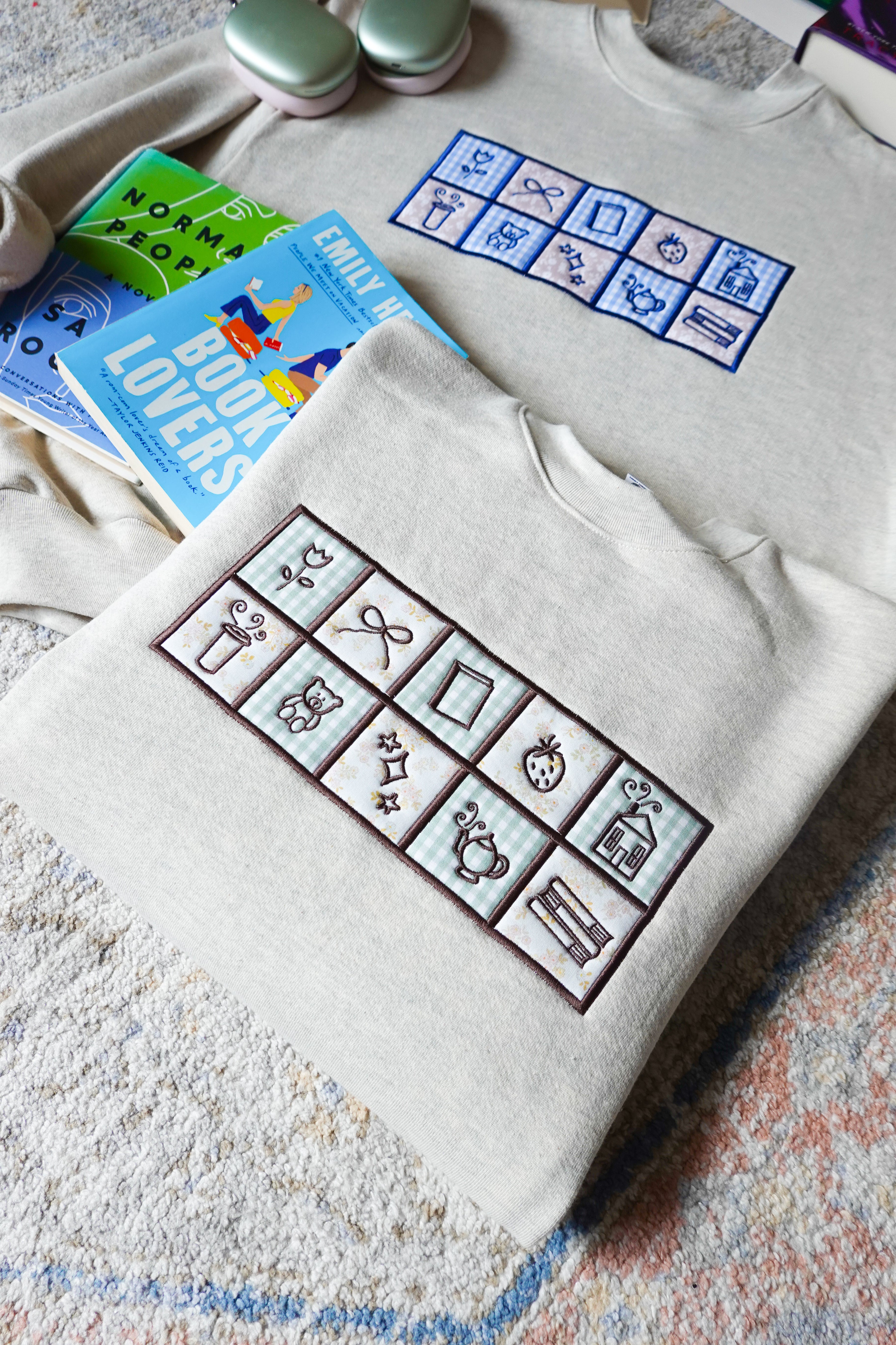 Applique Checkerboard Embroidered Crewneck