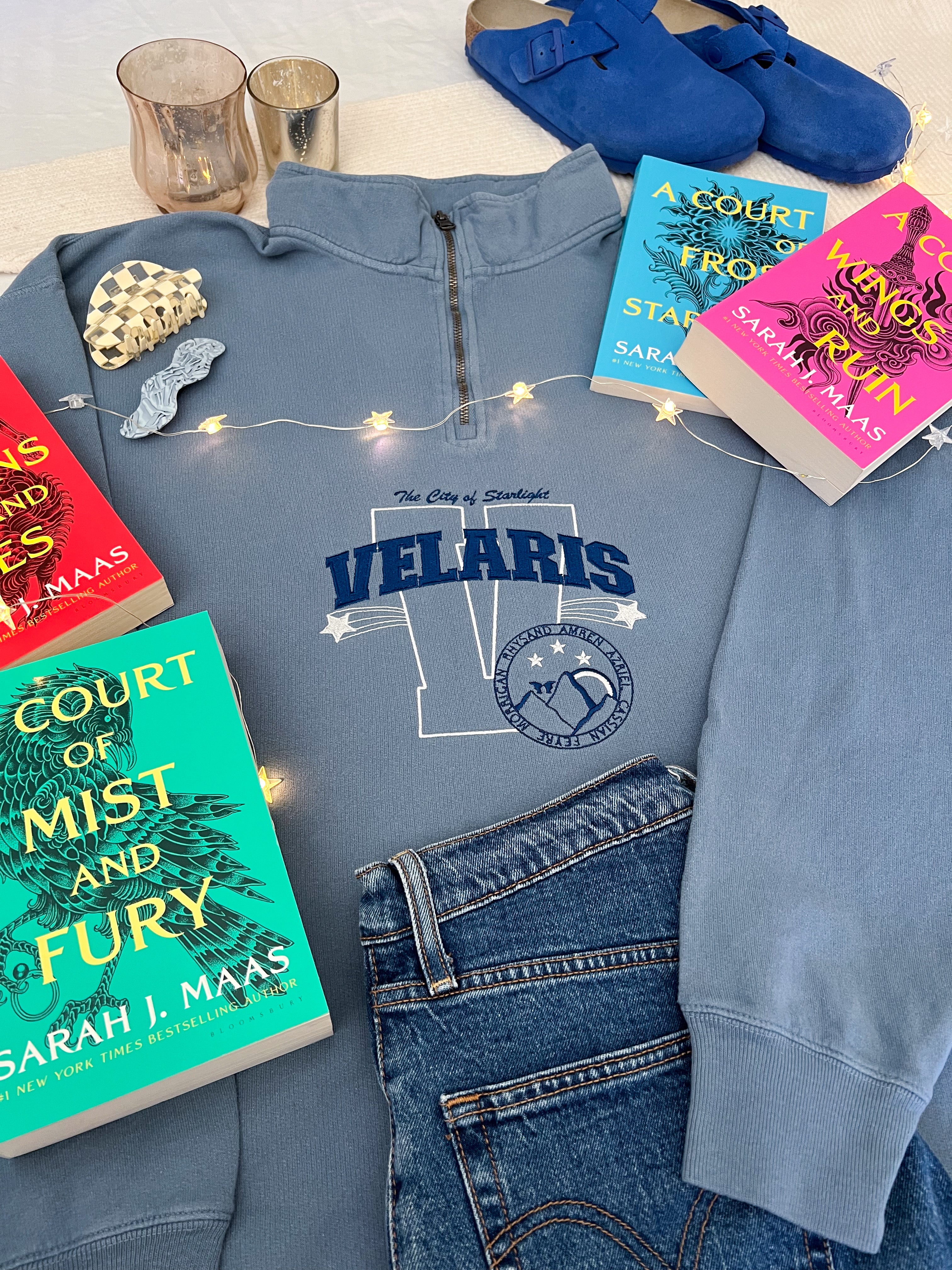 Velaris Varsity Embroidered Quarter-Zip Sweatshirt (ACOTAR)