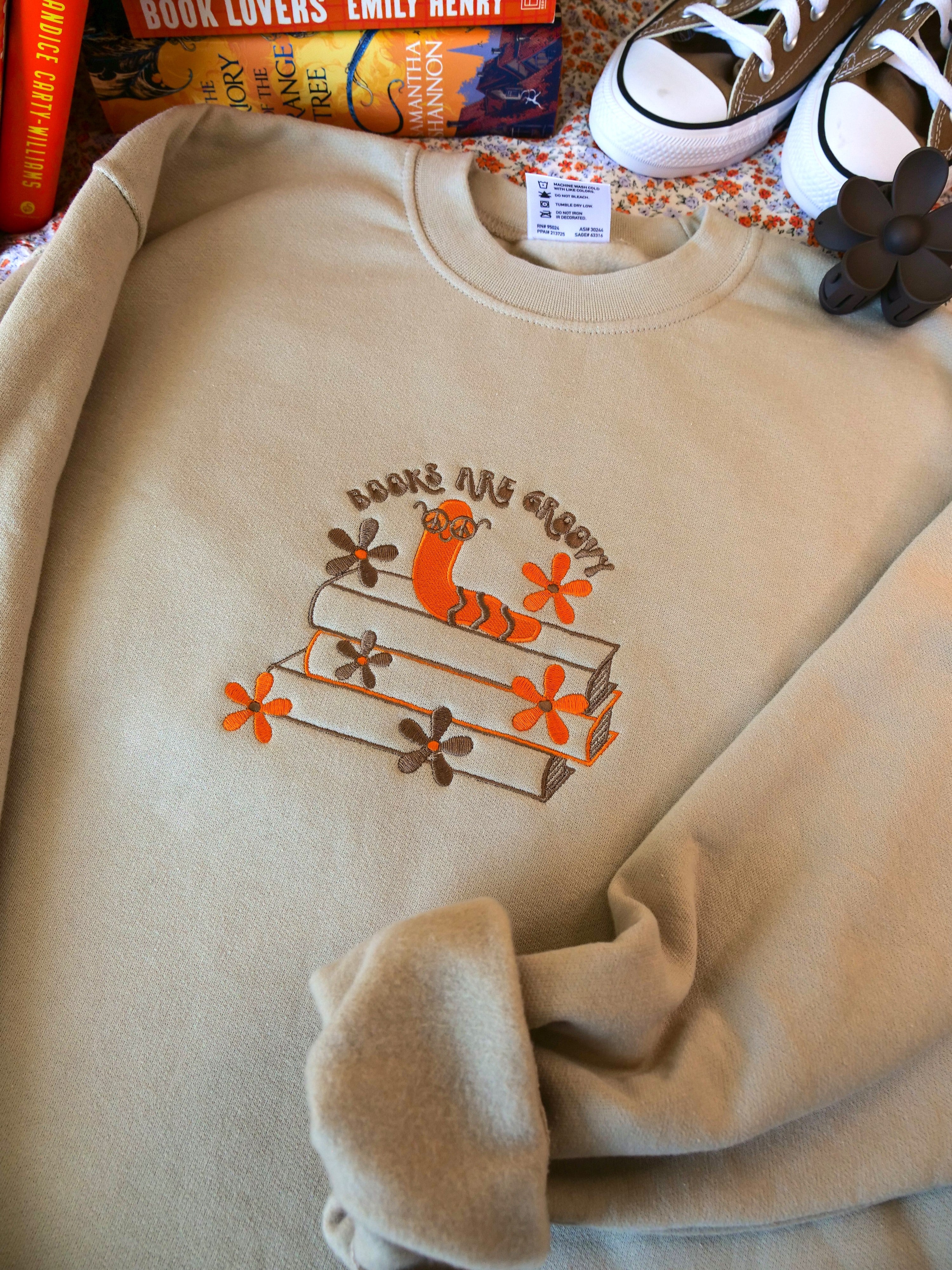 Groovy Bookworm Embroidered Crewneck