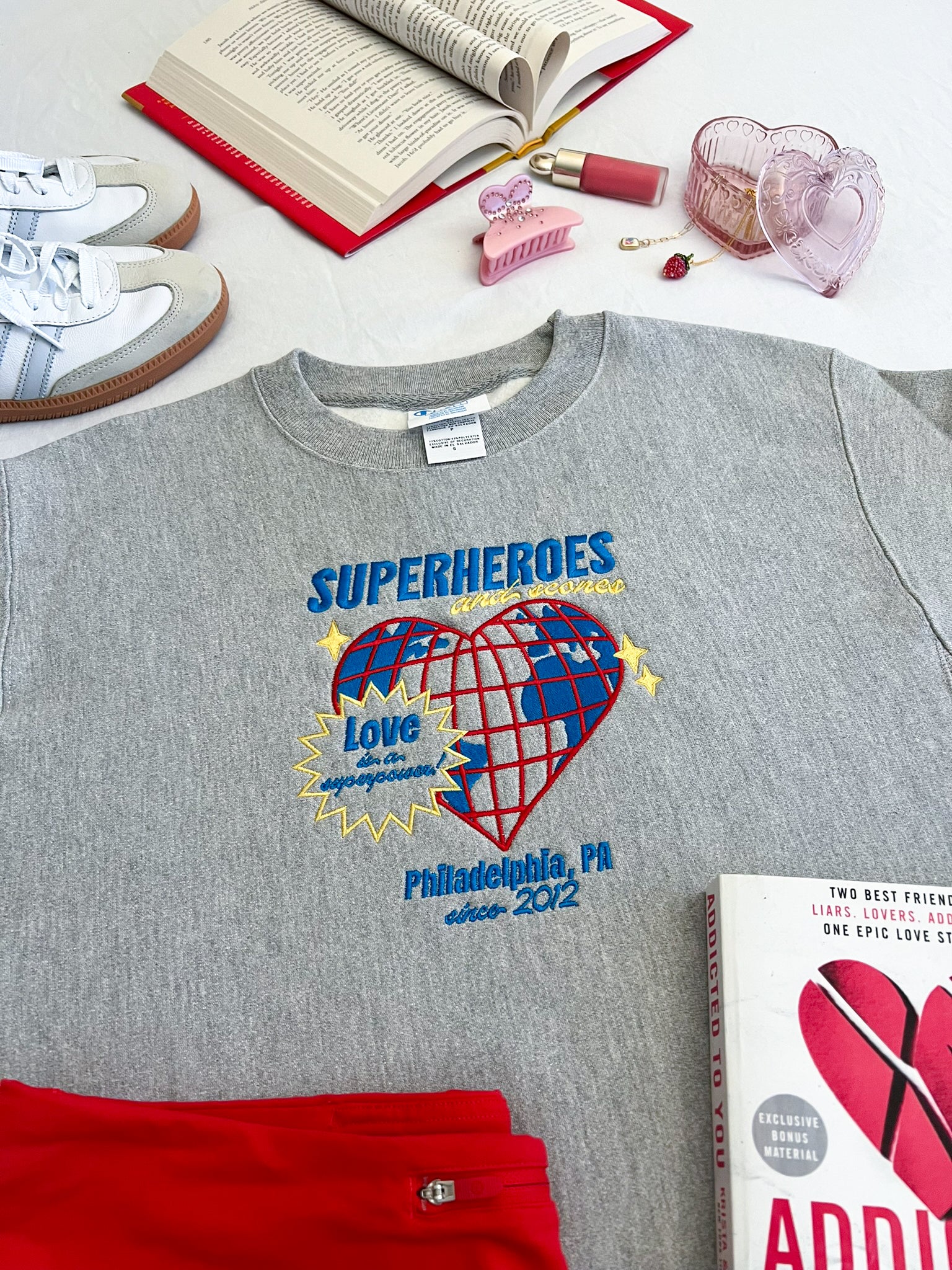 Superheroes and Scones Embroidered Crewneck