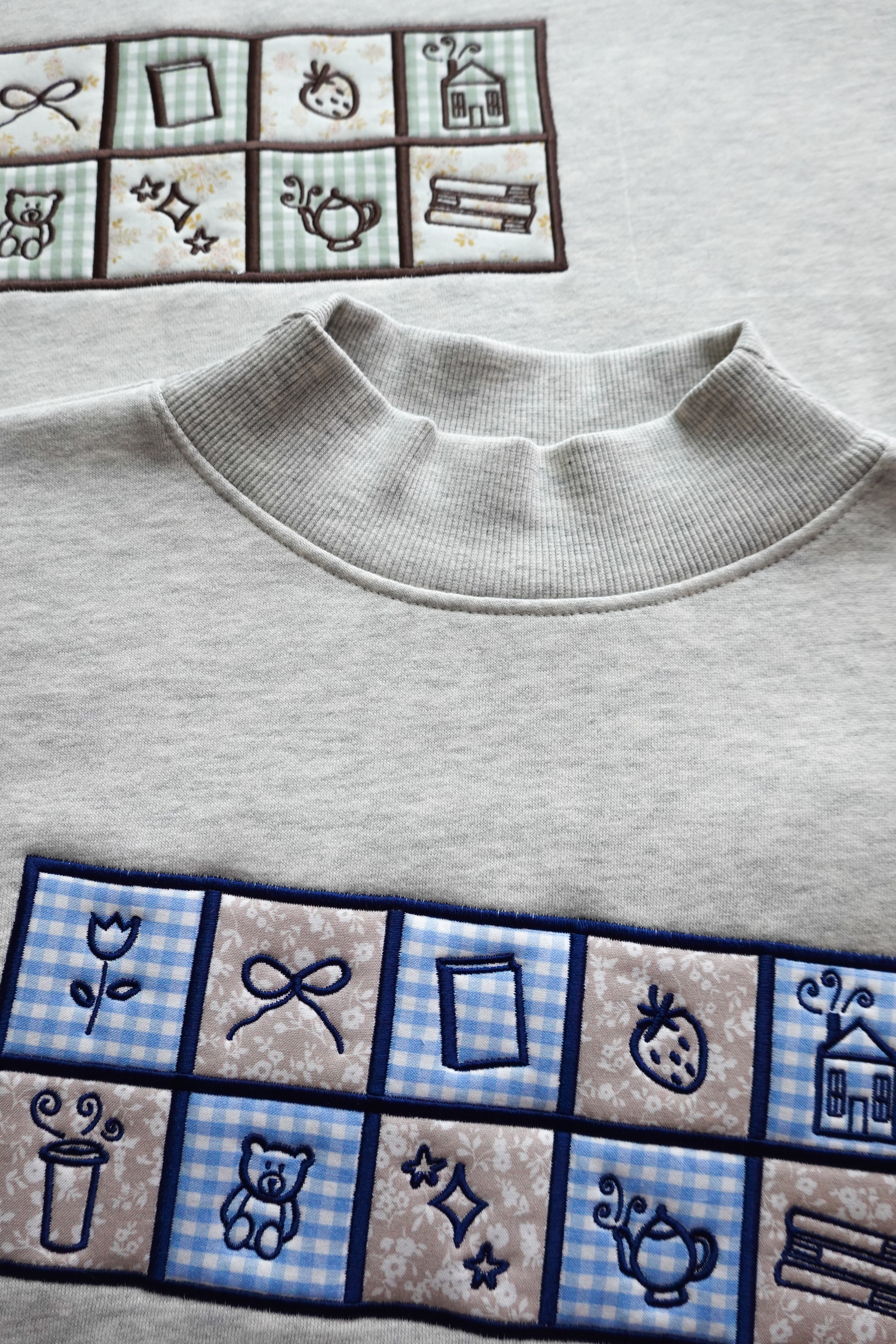 Applique Checkerboard Embroidered Crewneck
