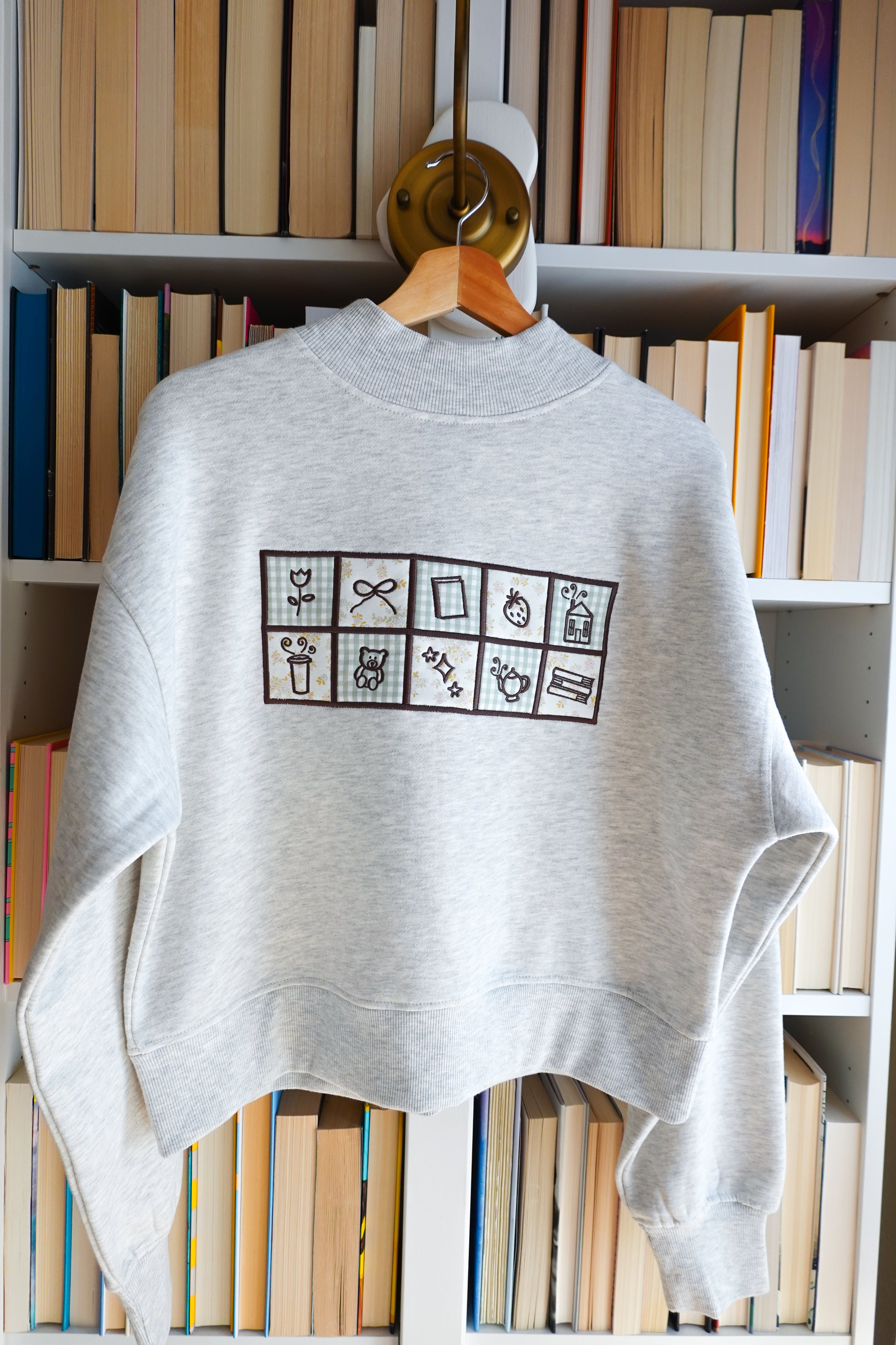 Applique Checkerboard Embroidered Crewneck