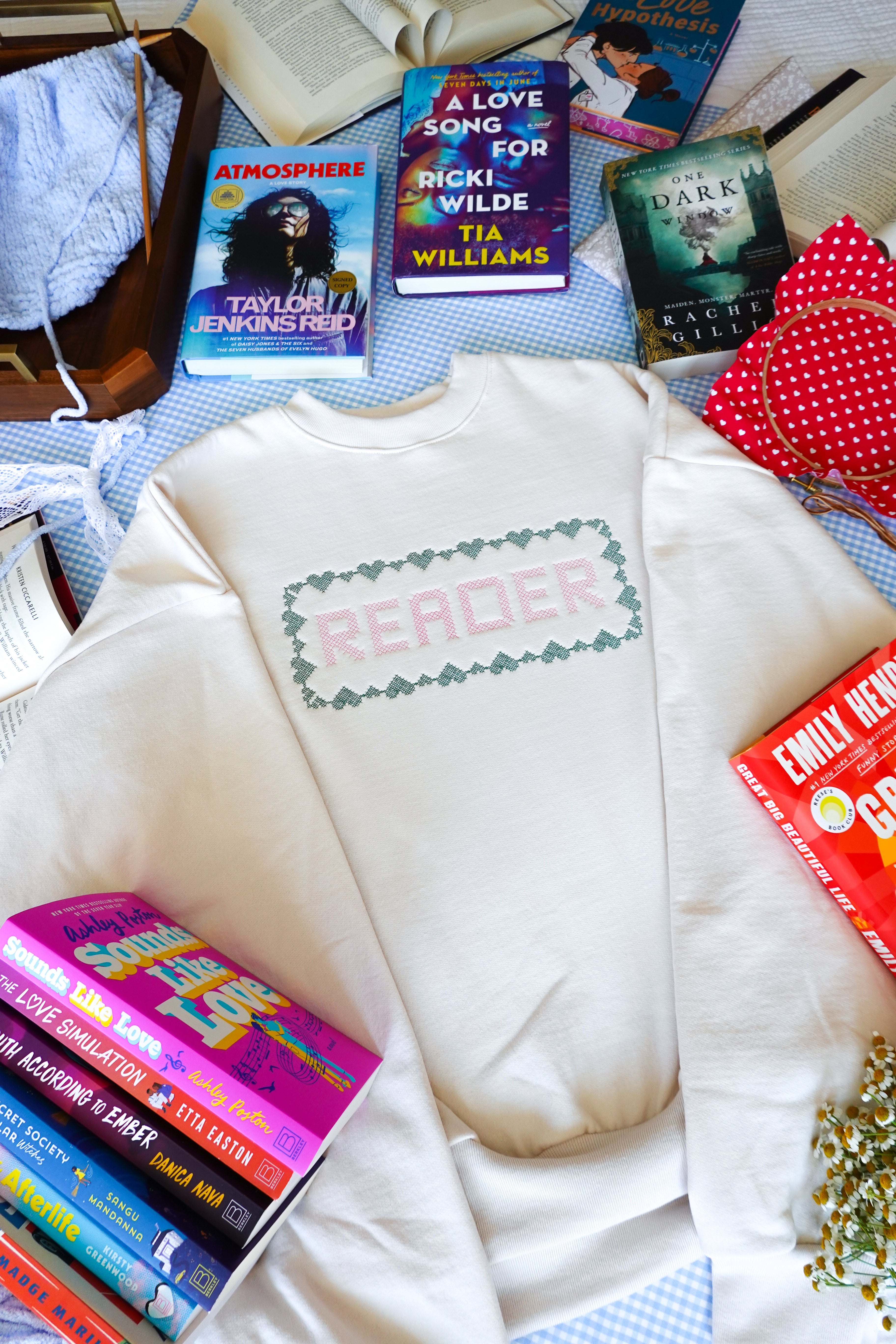 Reader Cross-Stitch Embroidered Crewneck