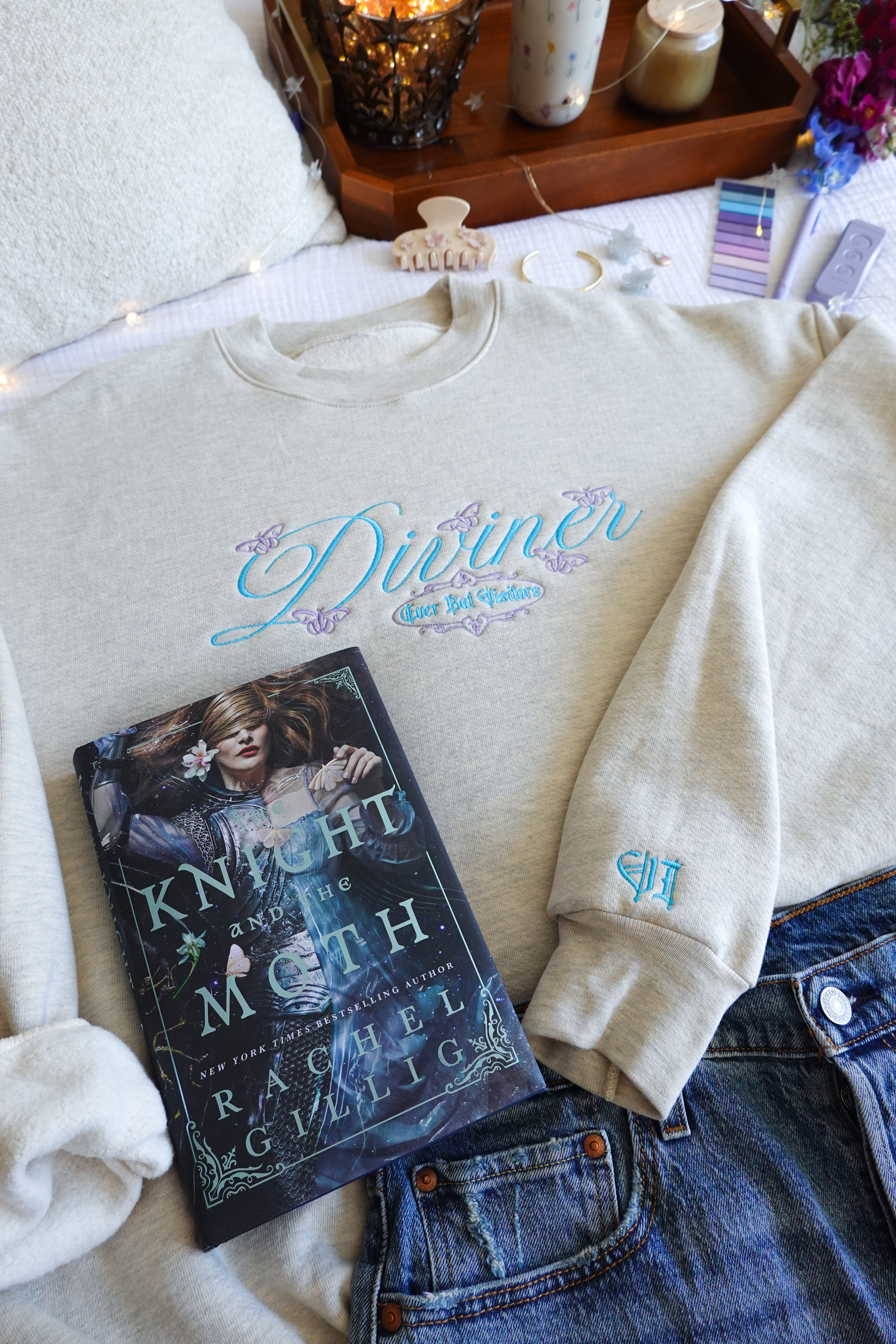 Diviner Embroidered Crewneck (Knight and the Moth)
