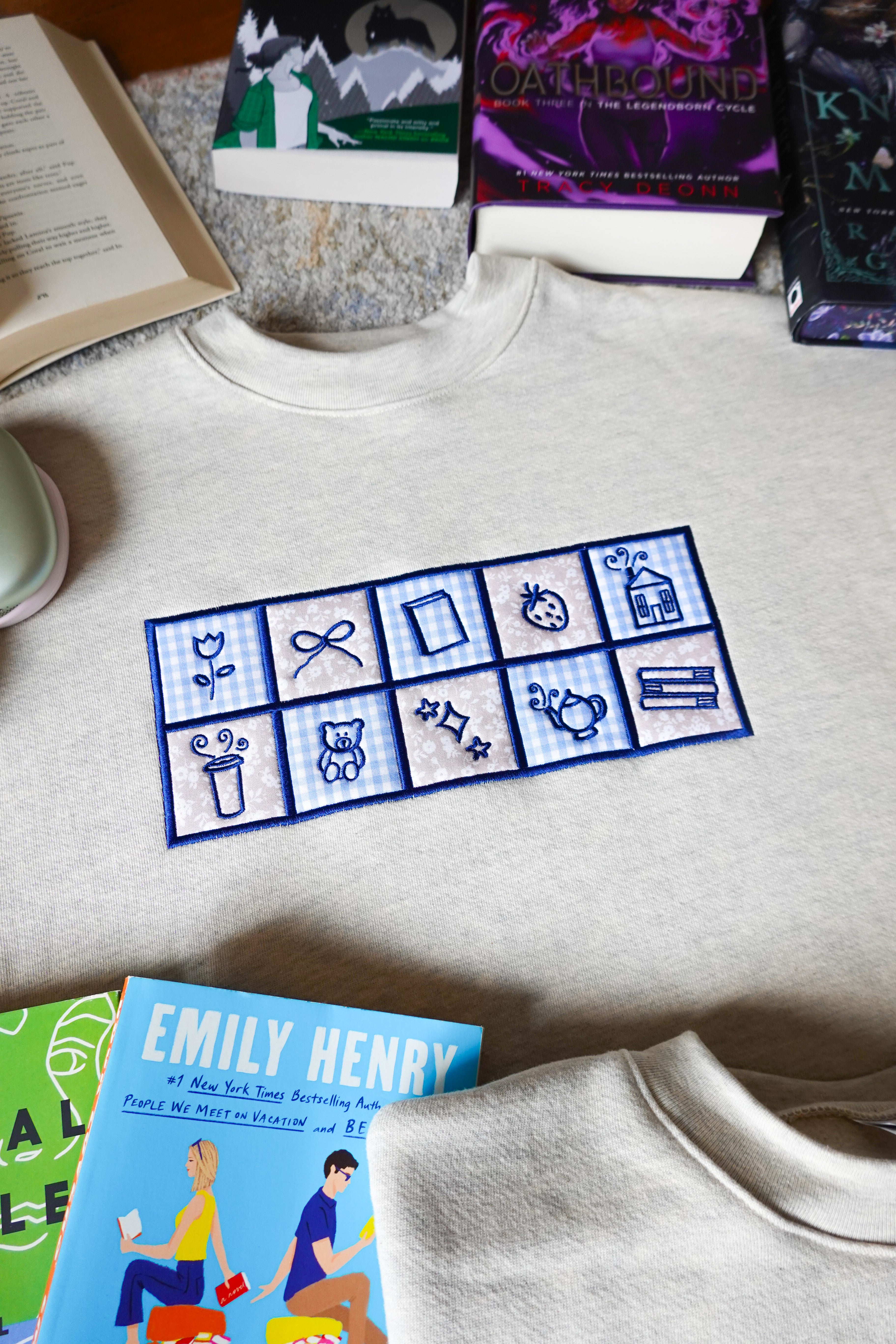 Applique Checkerboard Embroidered Crewneck