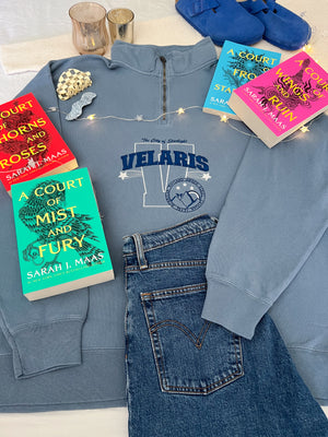 Velaris Varsity ACOTAR Embroidered Quarter-Zip Sweatshirt
